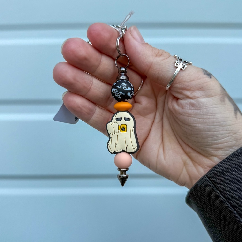 Grumpy Ghost with Coffee Keychain